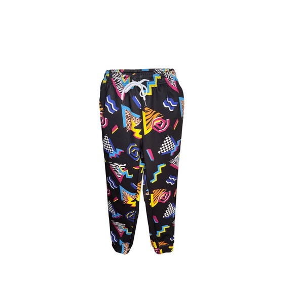 Pants - Retro 80s 90s Y2K Geometric Neon Print Jogger Sweatpants Unisex Small Like New